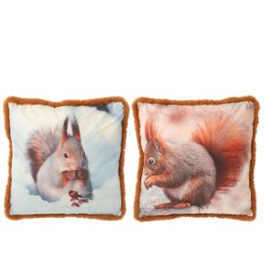 CUSHION SQUIRREL POLYESTER BROWN/OFF-WHITE LARGE ASSORTMENT OF 2