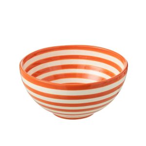 BOWL GRANADA STRIPES HIGH CERAMIC WHITE/ORANGE LARGE