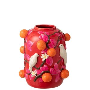 VASE BIRD/ORANGES CERAMIC PINK/ORANGE SMALL