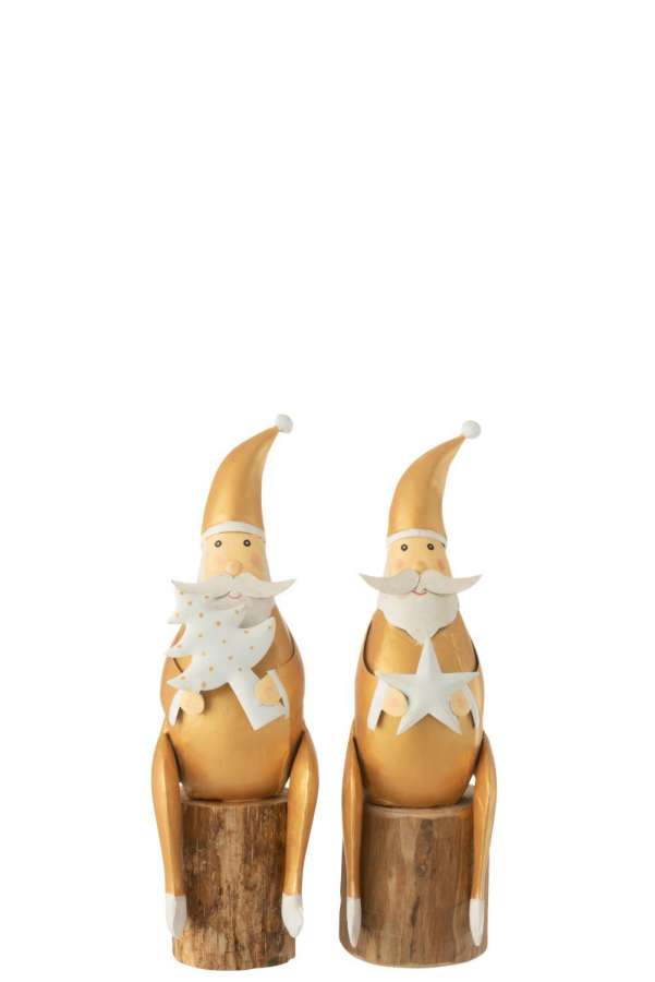 SANTA TREE STAR ON STAND IRON/WOOD WHITE/GOLD ASSORTMENT OF 2