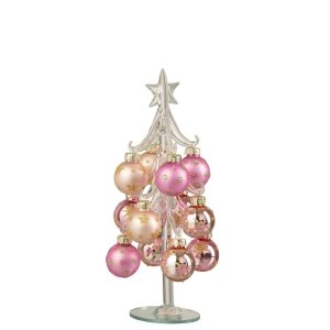 CHRISTMAS TREE + BALLS GLASS PINK/TRANSPARENT SMALL