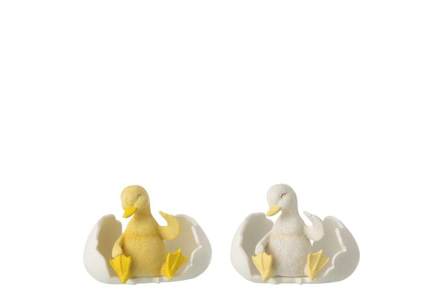 DUCK IN EGG SHELL RESIN WHITE/YELLOW SMALL ASSORTMENT OF 2