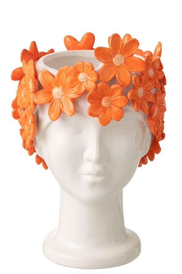 FLOWERPOT LADY FLOWERS CERAMIC WHITE/ORANGE