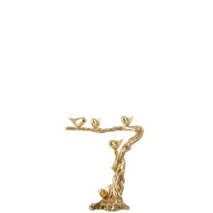 BIRD ON BRANCH POLYRESIN GOLD COLORED SMALL