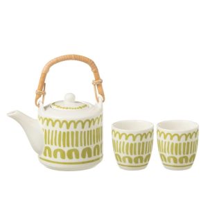 SET OF 3 TEA POT SET STRIP IN WINDOWBOX CERAMIC GREEN