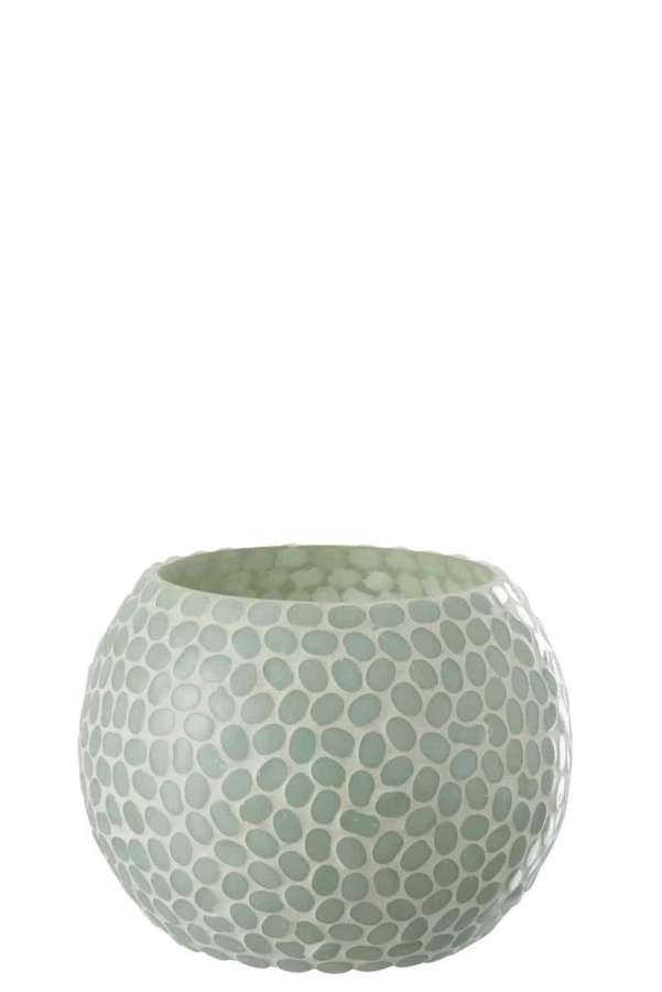TEALIGHT HOLDER ORB GLASS WHITE/LIGHT AQUA LARGE
