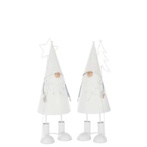 SANTA CLAUS LED STAR + TREE METAL WHITE LARGE ASSORTMENT OF 2