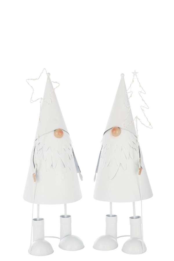 SANTA CLAUS LED STAR + TREE METAL WHITE LARGE ASSORTMENT OF 2