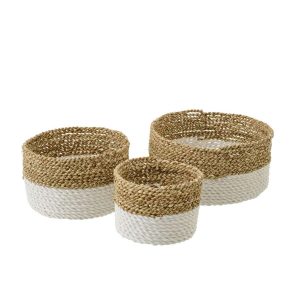SET OF 3 BASKET SEAGRASS NATURAL/WHITE