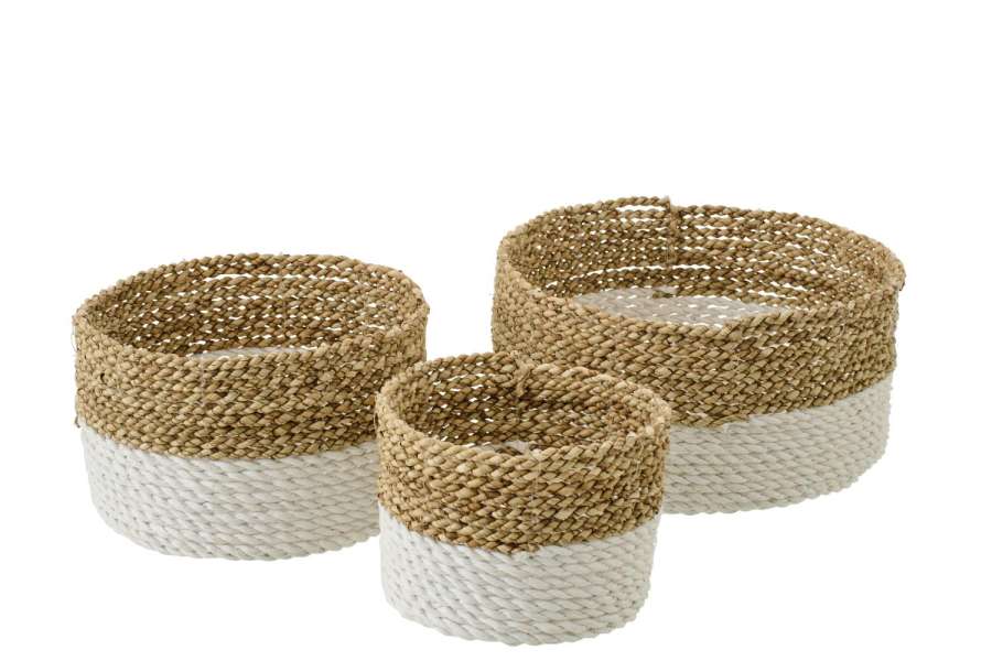 SET OF 3 BASKET SEAGRASS NATURAL/WHITE