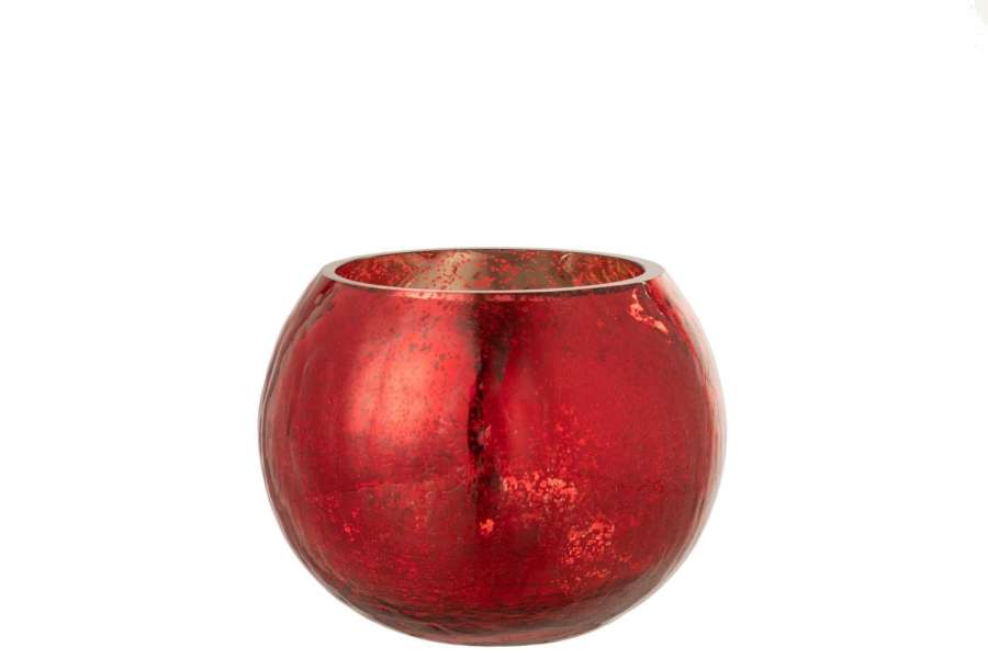 HURRICANE LIGHT BALL CRAQUELURE GLASS PEARL EFFECT RED MEDIUM
