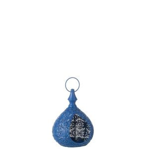 TEALIGHT HOLDER DROP METAL/GLASS BLUE SMALL