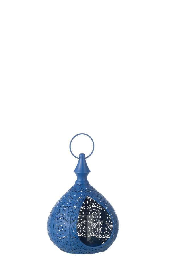 TEALIGHT HOLDER DROP METAL/GLASS BLUE SMALL