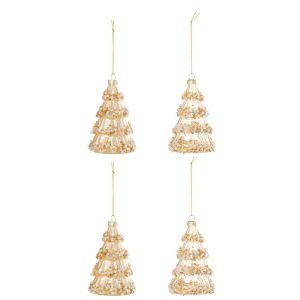 BOX OF 4 HANGER TREE + BEADS GLASS GOLD COLORED