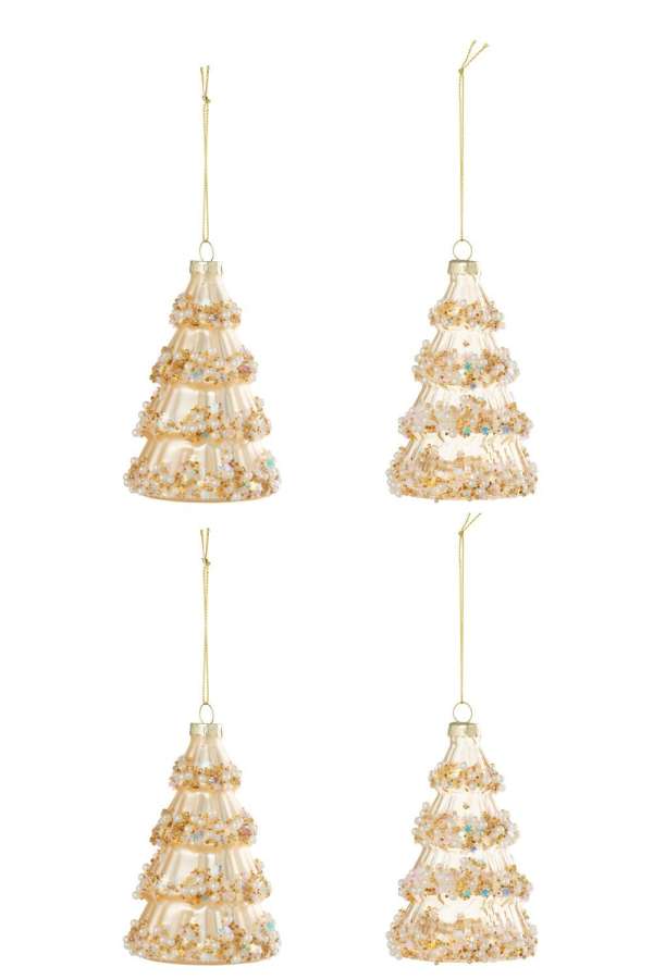 BOX OF 4 HANGER TREE + BEADS GLASS GOLD COLORED