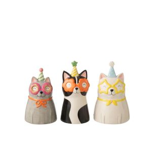 VASE CAT GLASSES CERAMIC MULTICOLORED ASSORTMENT OF 3