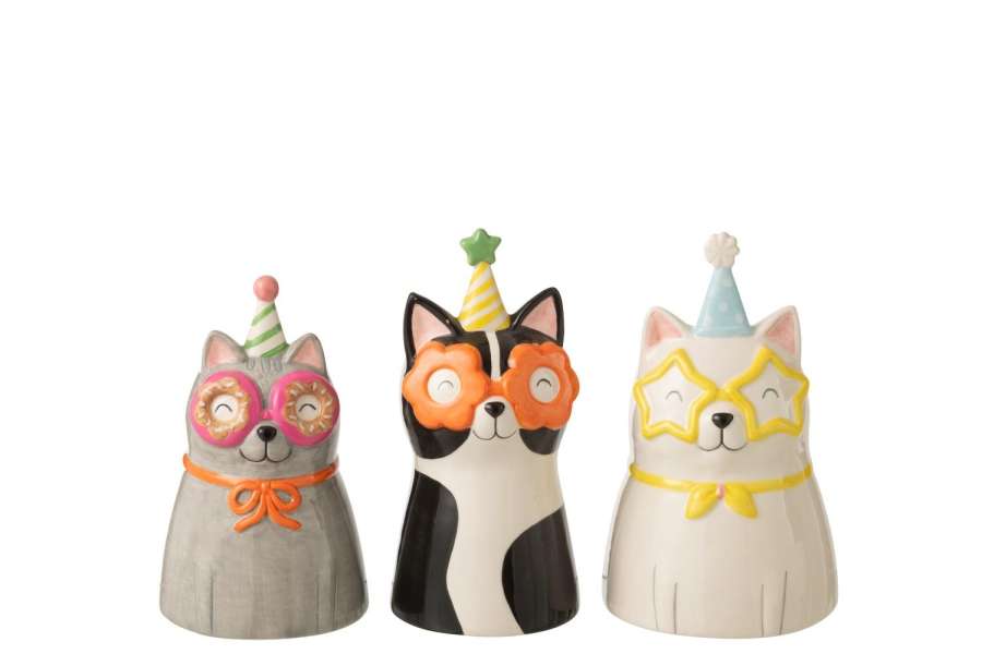 VASE CAT GLASSES CERAMIC MULTICOLORED ASSORTMENT OF 3