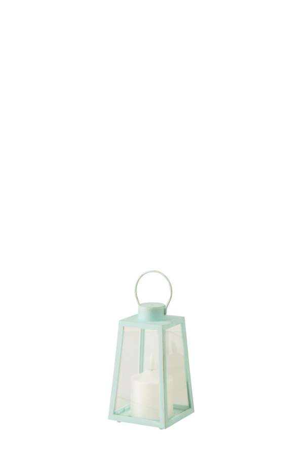 LANTERN +  CANDLE LED GLASS TURQUOISE SMALL