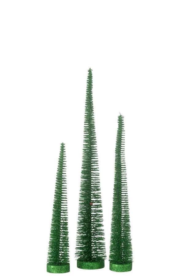 BOX OF 3 CHRISTMAS TREE DECO GLITTERS PLASTIC GREEN