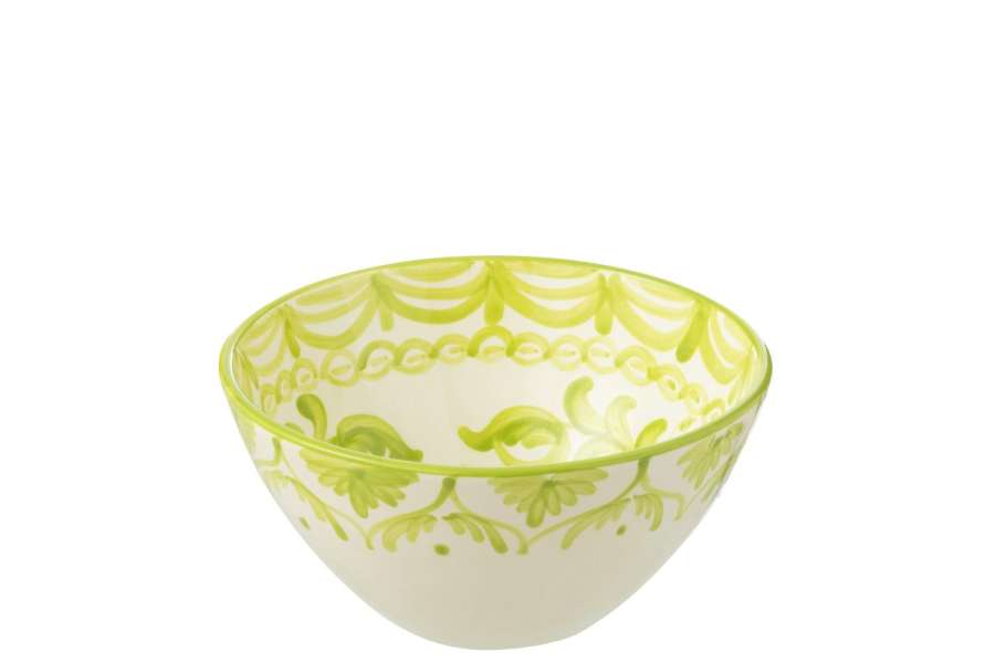 BOWL GRANADA HIGH CERAMIC WHITE/GREEN MEDIUM