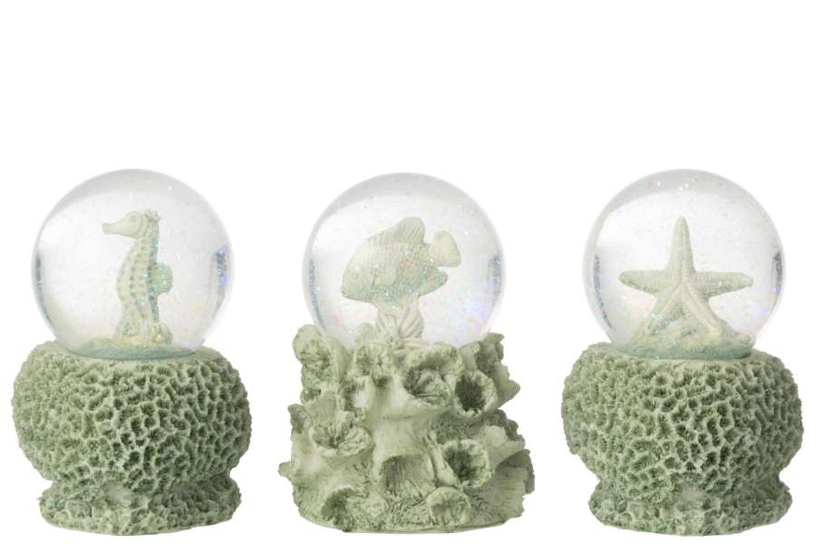 WATER GLOBE SEA POLYRESIN MINT GREEN LARGE ASSORTMENT OF 3