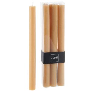 BOX OF 6 TABLE CANDLES OCHRE -9H