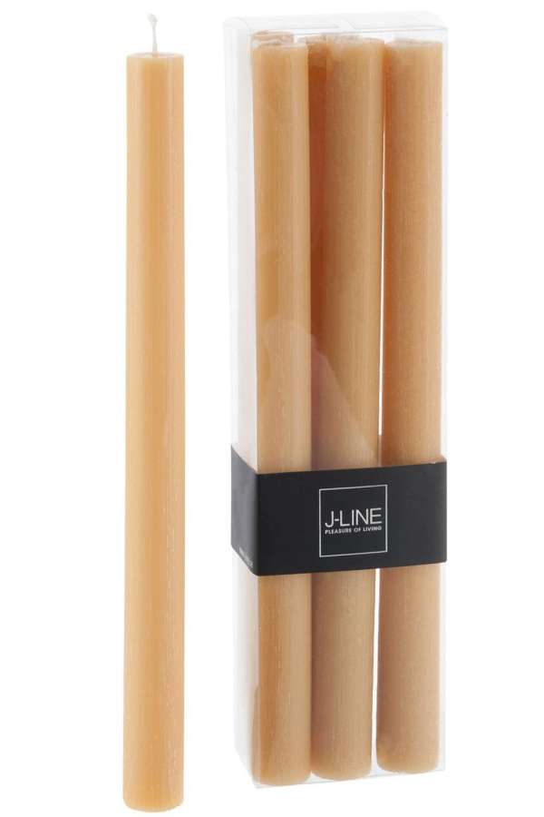 BOX OF 6 TABLE CANDLES OCHRE -9H