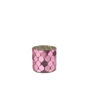 TEALIGHT HOLDER CYLINDER MOSAIC GLASS FUCHSIA