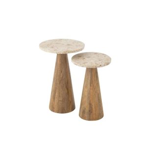 SET OF 2 SIDE TABLE ROUND MARBLE BEIGE/BROWN