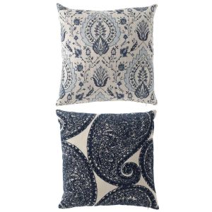 CUSHION FLORAL PATTERN SQUARE POLYESTER BLUE/OFF-WHITE ASSORTMENT OF 2