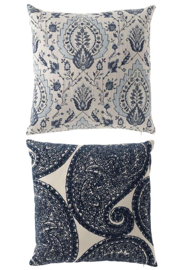 CUSHION FLORAL PATTERN SQUARE POLYESTER BLUE/OFF-WHITE ASSORTMENT OF 2