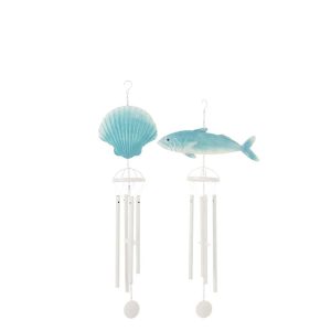 WIND CHIME FISH/SHELL IRON LIGHT BLUE/WHITE ASSORTMENT OF 2
