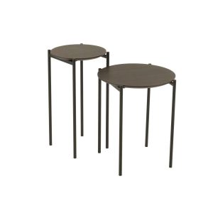 SET OF 2 SIDE TABLES ROUND MDF/METAL DARK BROWN