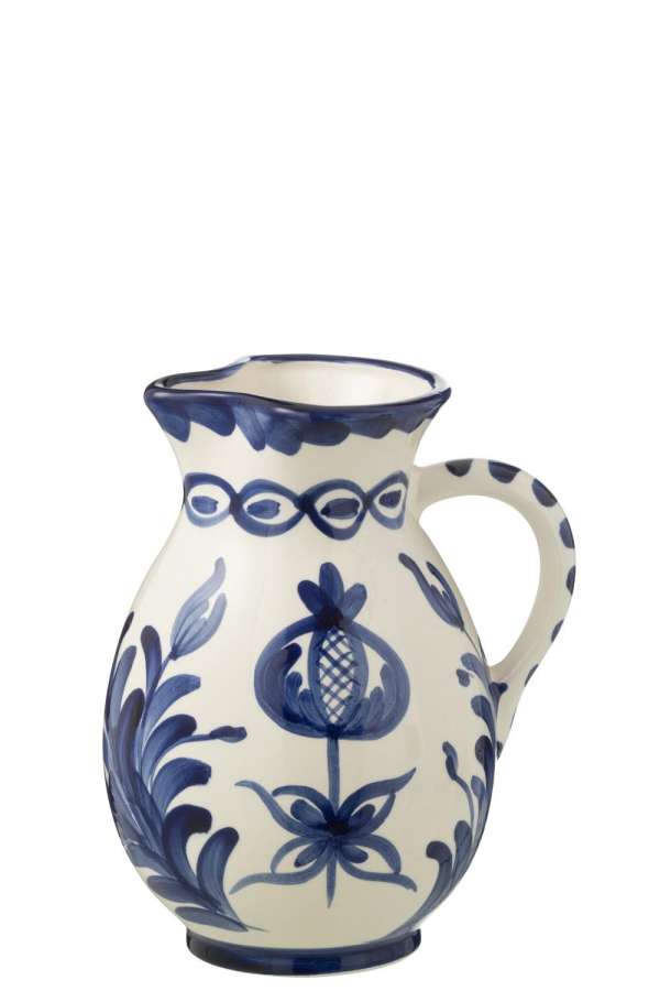 PITCHER GRANADA CERAMIC WHITE/COBALTO BLUE MEDIUM