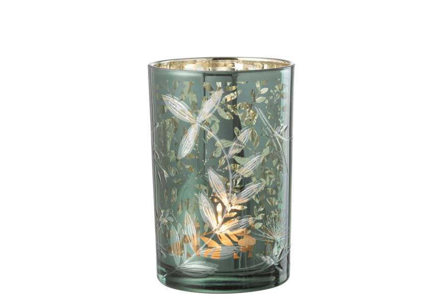 HURRICANE LEAVES GLASS GREEN/ANTIQUE GOLD LARGE