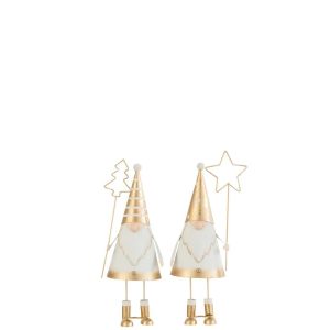SANTA+WAND TREE/STAR METAL WHITE/GOLD SMALL ASSORTMENT OF 2