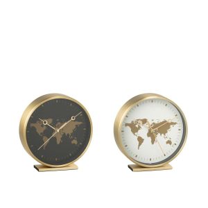 WALL CLOCK WORLD MAP GLASS BLACK/GOLD COLORED ASSORTMENT OF 2