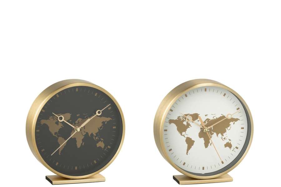 WALL CLOCK WORLD MAP GLASS BLACK/GOLD COLORED ASSORTMENT OF 2