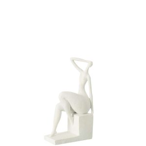 LADY SITTING ON SQUARE RESIN MATT WHITE
