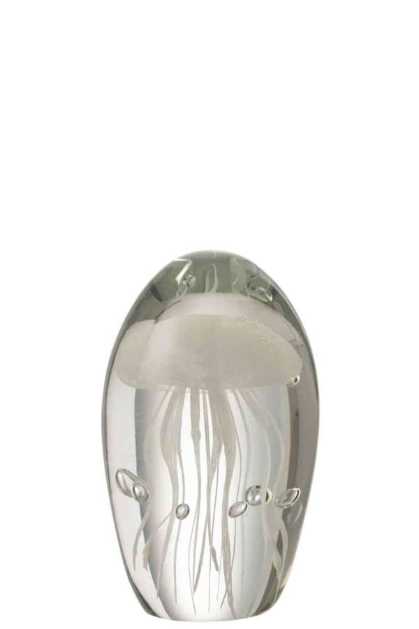 PAPERWEIGHT JELLYFISH GLASS WHITE SMALL