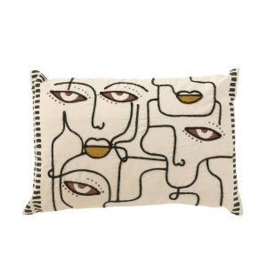 CUSHION FACES COTTON CREAM/BROWN/BLACK