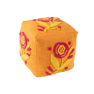 POUF SQUARE FLOWER COTTON ORANGE/PINK/YELLOW