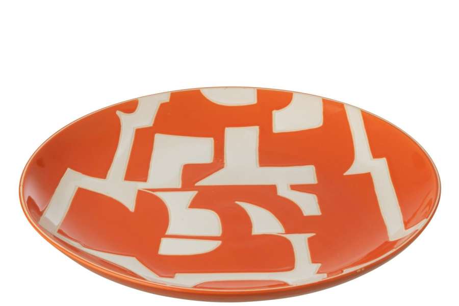 DECORATIVE TRAY GEOMETRIC PORCELAIN WHITE/ORANGE