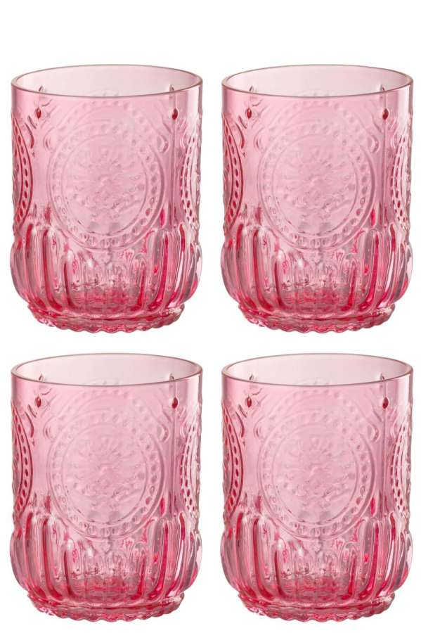 GIFTBOX 4 DRINKING GLASS MAYA GLASS FUSHIA