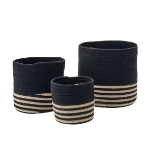 SET OF 3 BASKET STRIPED POLYESTER BLACK/BEIGE