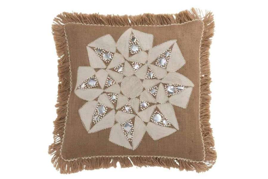 CUSHION FLOWER ABSTRACT JUTE NATURAL/BEIGE