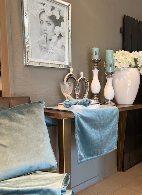 Løper Fløyel Asurblå 35X90Cm