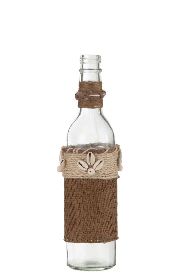 BOTTLE DECORATION WITH SHELLS GLASS BROWN