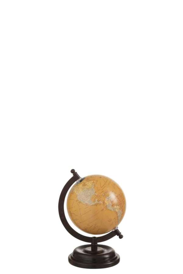 GLOBE ON FOOT WOOD OCHRE SMALL
