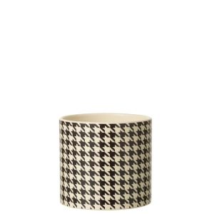 FLOWERPOT ROUND PIED-DE-POULE MARGO CERAMIC WHITE/BLACK LARGE